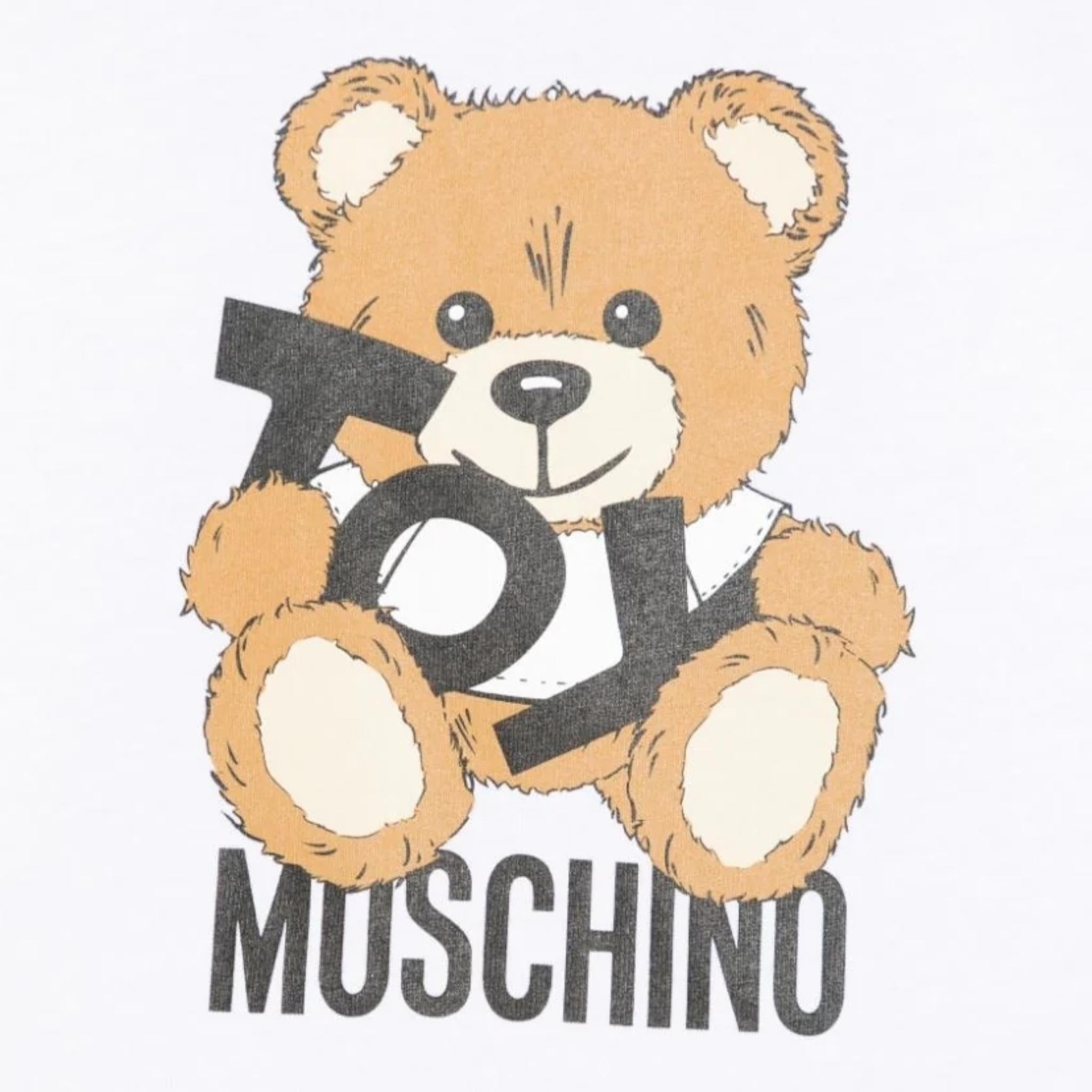 Moschino T-Shirt Girocollo Tinta Unita con Orso per Bambino MNM047XXX BIANCO MOSCHINO 