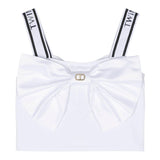 Twinset Top Tinta Unita Con Fiocco E Bretelline Logate Bianco Per Bambina