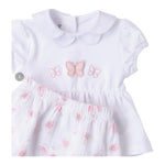 Minibanda Completo 2 Pezzi Short-T-Shirt Tinta Unita con Stampa Farfalle per Neonata 3B760 BIANCO MINIBANDA 
