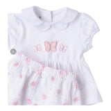 Minibanda Completo 2 Pezzi Short-T-Shirt Tinta Unita con Stampa Farfalle per Neonata 3B760 BIANCO MINIBANDA 