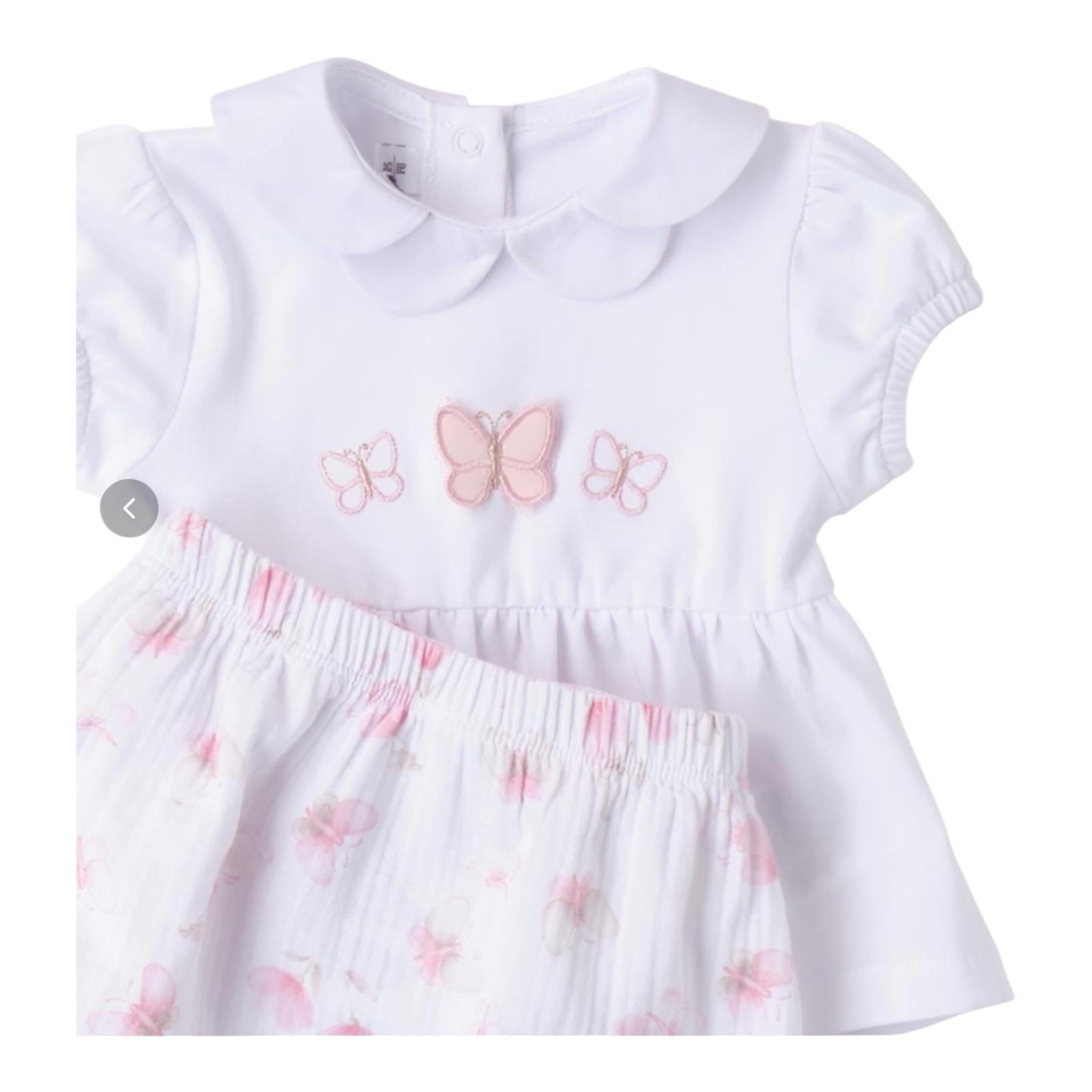 Minibanda Completo 2 Pezzi Short-T-Shirt Tinta Unita con Stampa Farfalle per Neonata 3B760 BIANCO MINIBANDA 