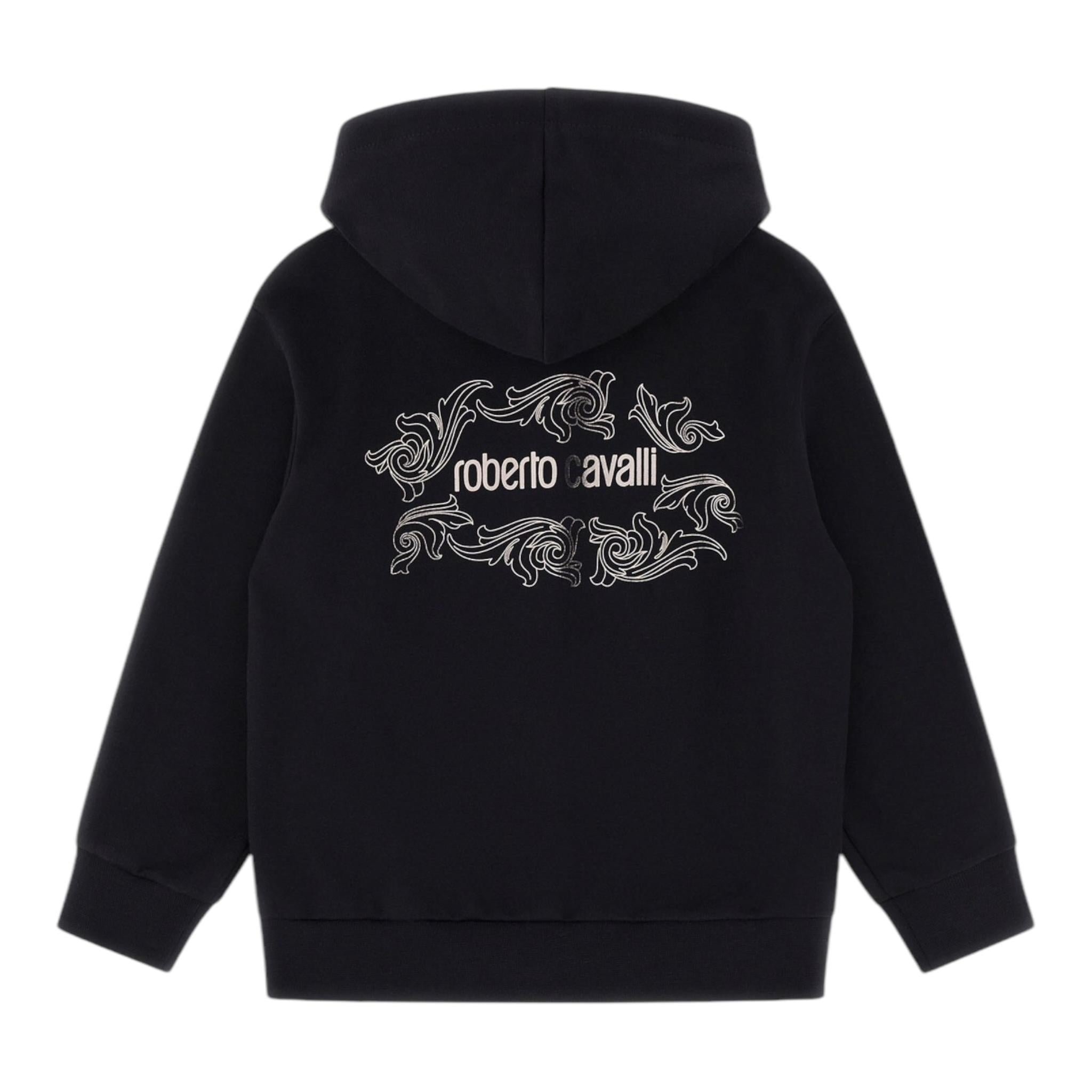 ROBERTO CAVALLI felpa con zip e cappuccio tinta unita con stampa Nero per Bambina TJT66L NERO ROBERTO CAVALLI 