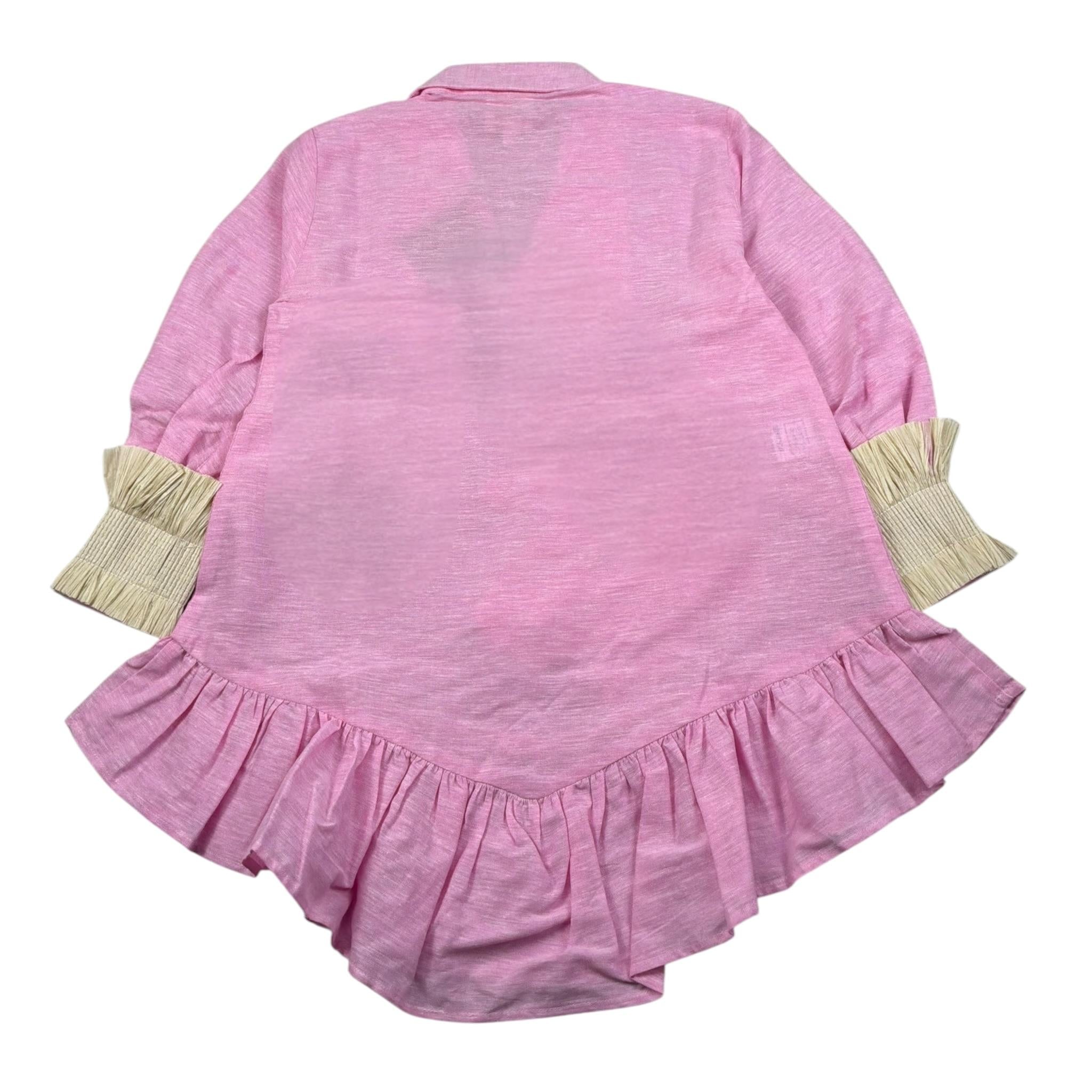 Coco' Et Mama' Abito Manica Lunga Tinta Unita con Polsini In Paglia per Bambina RHEA ROSA COCO' ET MAMA' 