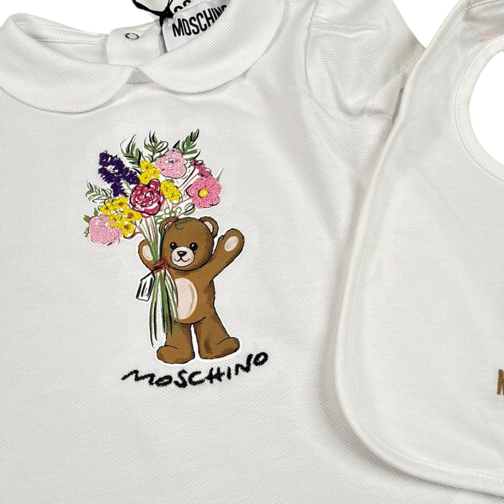 Moschino Set Pagliaccetto-Cappello-Bavetta per Neonata MDY01B BIANCO MOSCHINO 