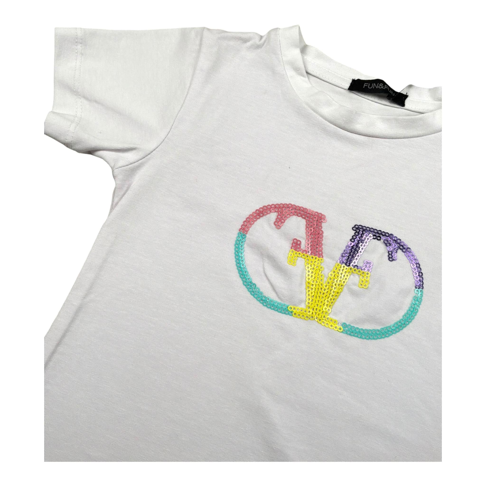Fun & Fun T-Shirt Girocollo Tinta Unita con Paillettes per Bambina FNBTS16755 BIANCO FUN & FUN 