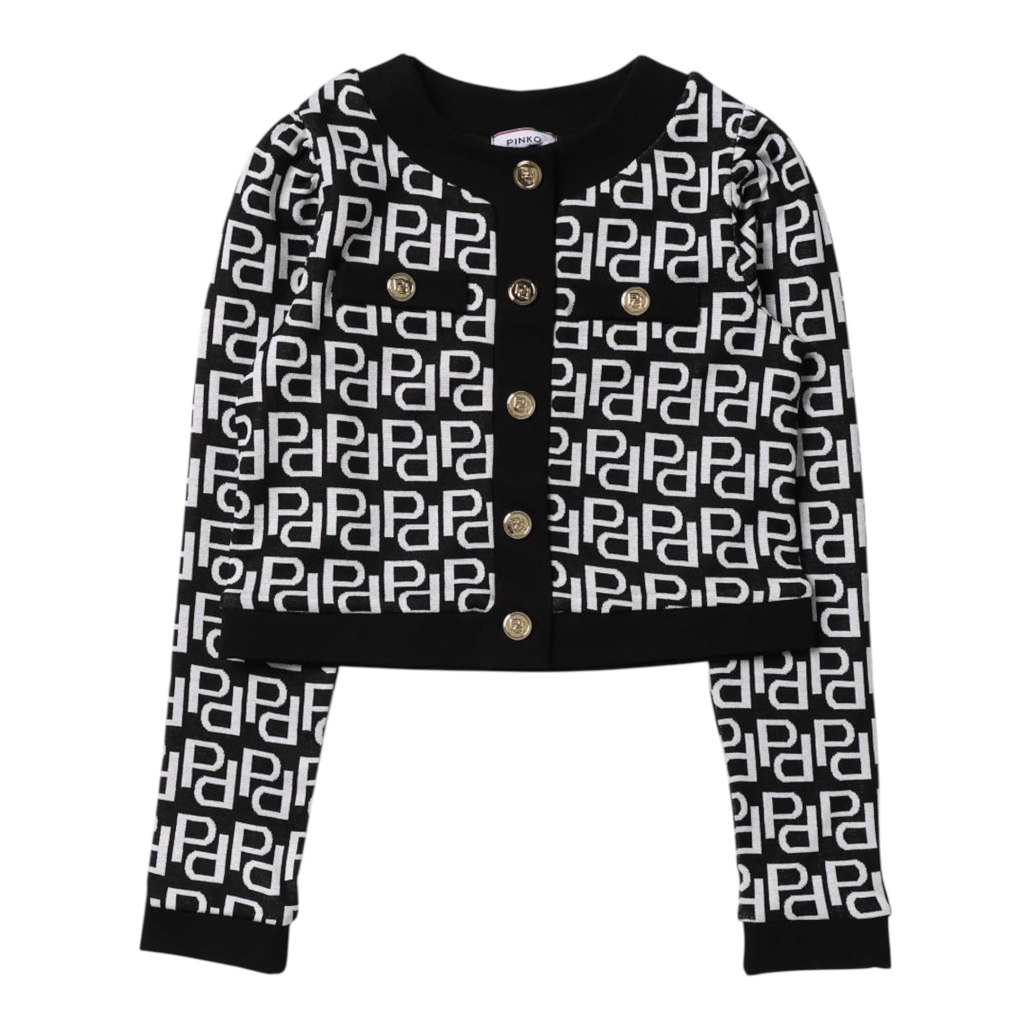 Pinko Cardigan tinta unita con Stampe Logo Nero per Bambina F3PIJGCA199 NERO PINKO 