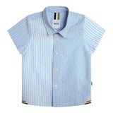 Boss Camicia Tinta Unita Mezza Manica Con Fantasia A Righe Azzurro Per Bambino
