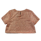 Piccola Ludo T-Shirt Girocollo Tinta Unita Paillettata Salmone Per Bambina
