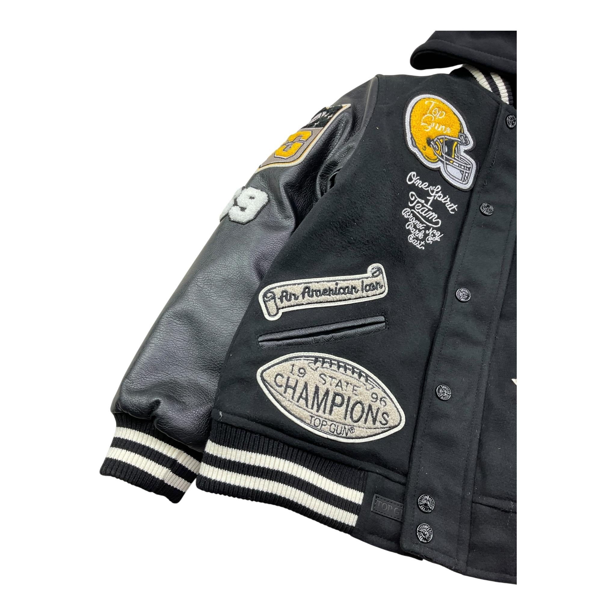 TOP GUN giubbino tita unita con maniche in pelle e ricami Nero per Bambino 02G0588 NERO TOP GUN 