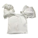Please Top Tinta Unita A Costine Con Balze Bianco Per Bambina