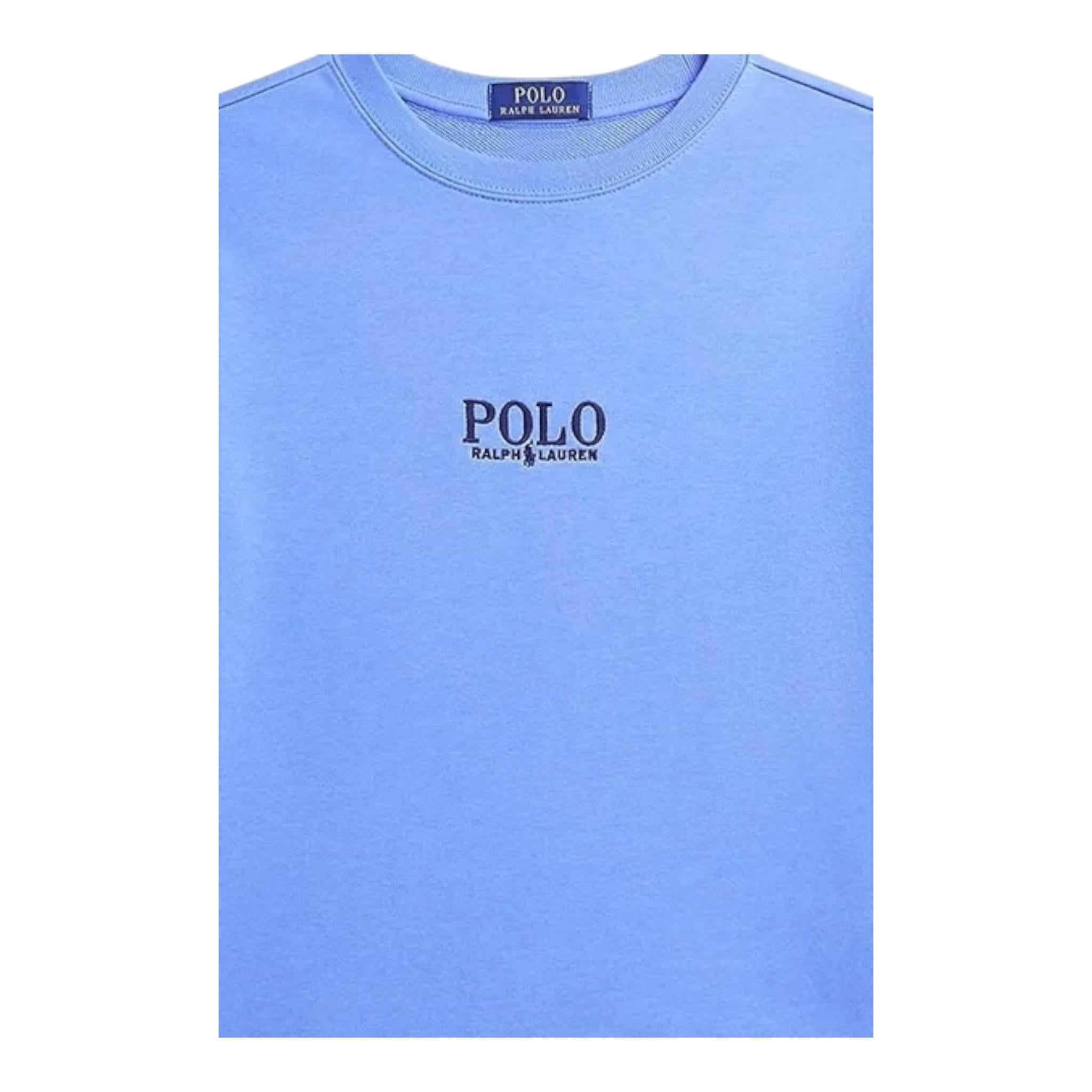 Ralph Lauren Felpa Girocollo Tinta Unita con Logo per Bambino 323958154003 AZZURRO RALPH LAUREN 