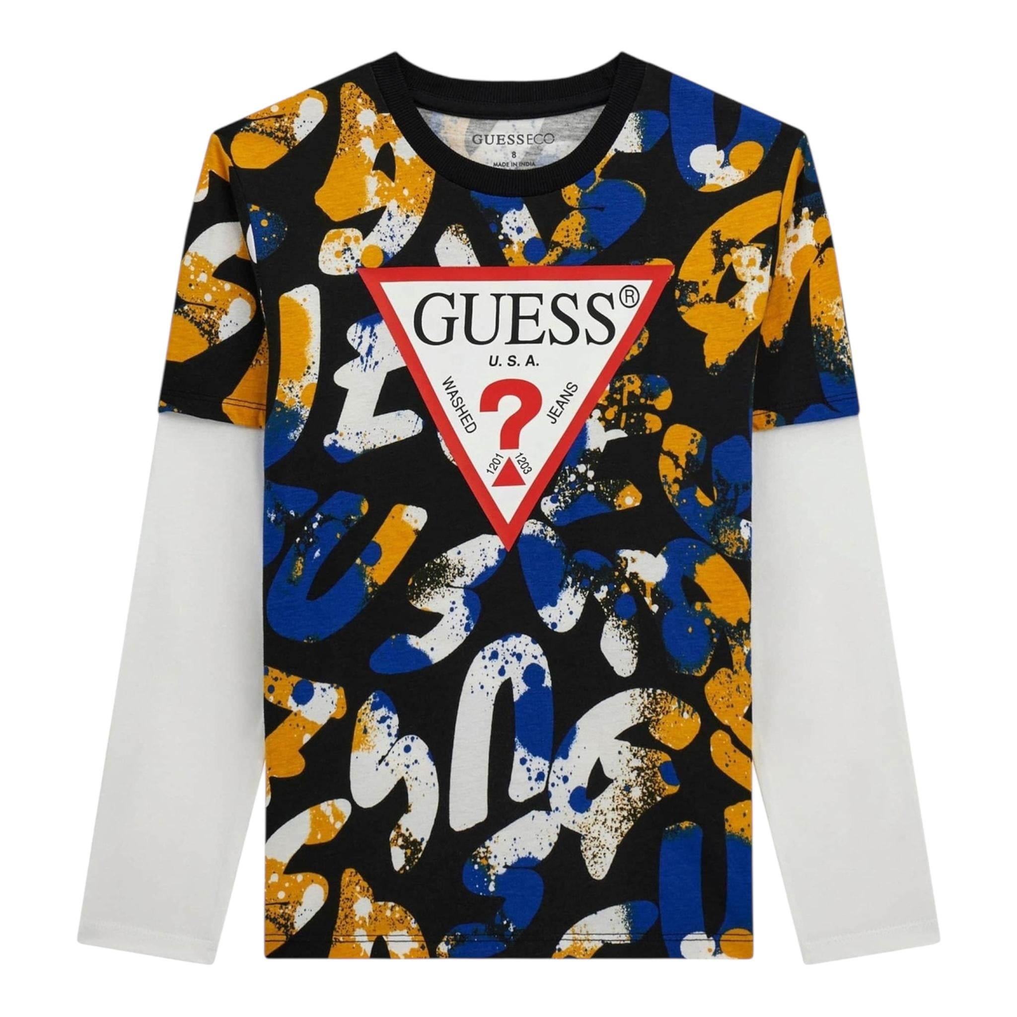 GUESS shirt stampa fantasia con maniche in contrasto Nero per Bambino L4YI05K8HM3 NERO GUESS 