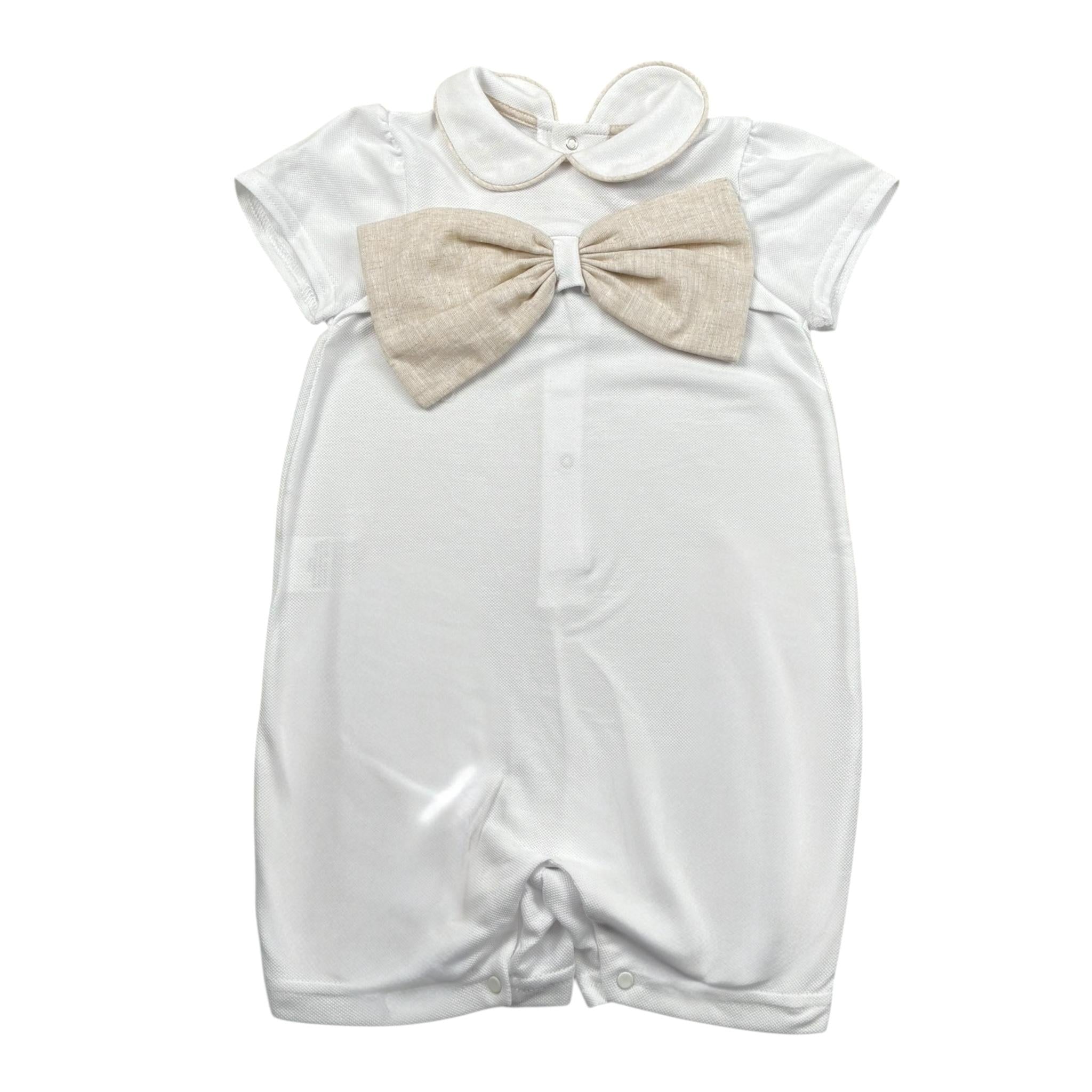 La Stupenderia Pagliaccetto Tinta Unita con Fiocco per Neonata TBTT62 BIANCO LA STUPENDERIA 