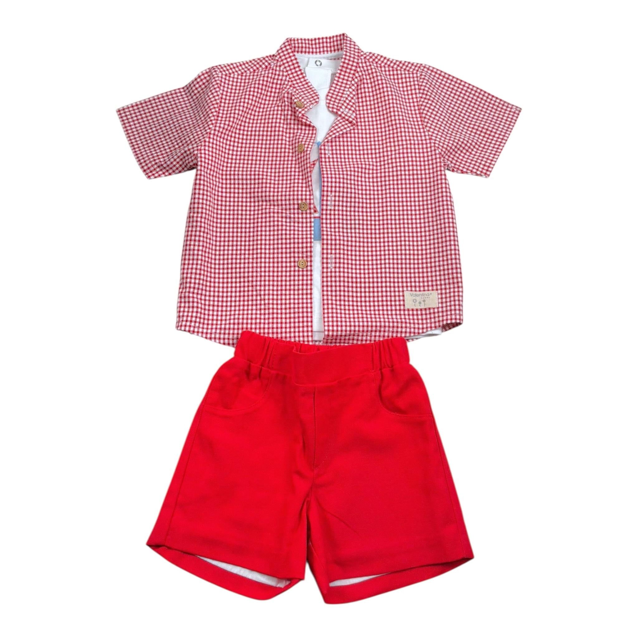 Valentina Bebes Completo 3 Pezzi T-Shirt-Camicia-Bermuda per Neonato LOVE128 ROSSO VALENTINA BEBES 