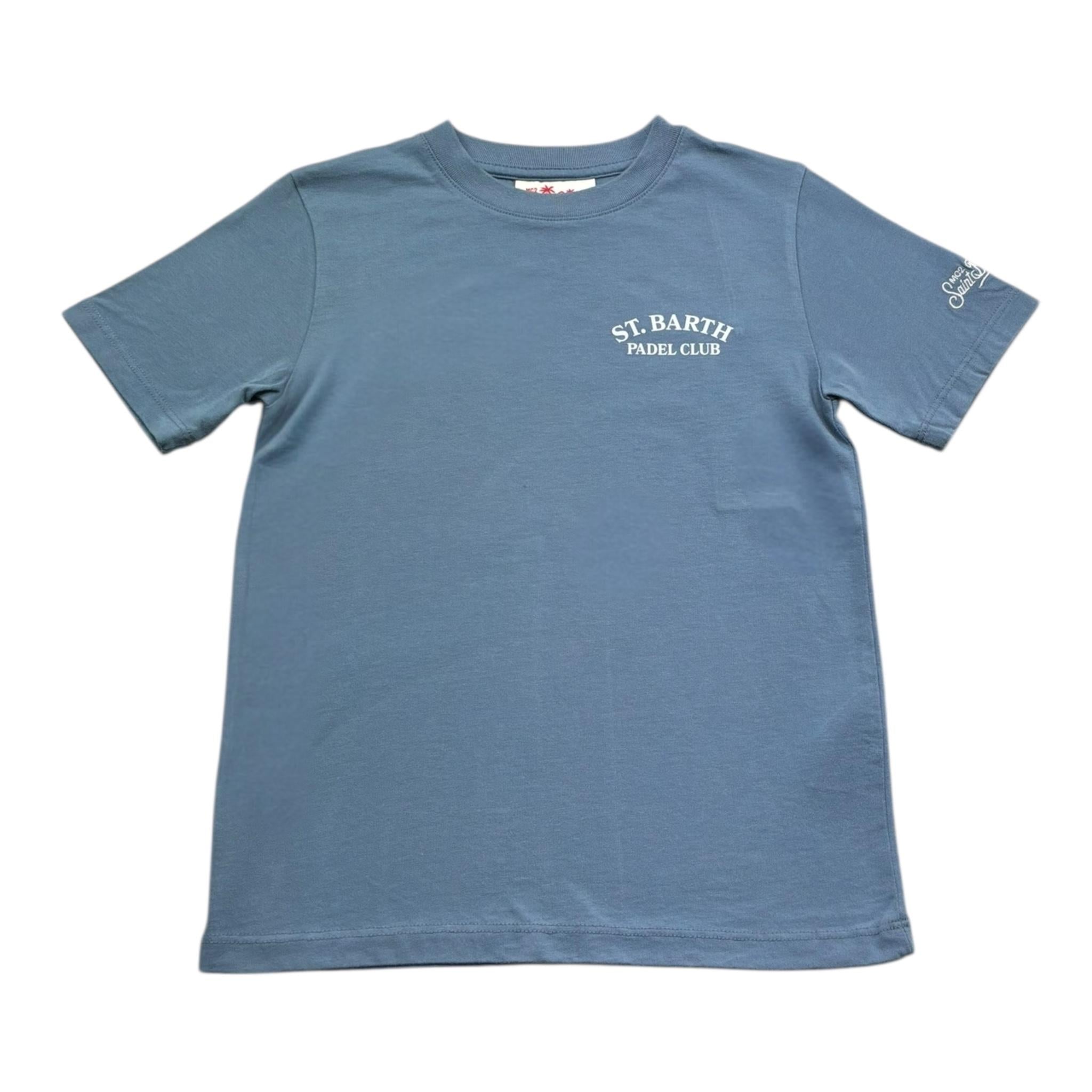 Saint Barth T-Shirt Girocollo Tinta Unita con Stampa per Bambino 00386L AZZURRO SAINT BARTH 