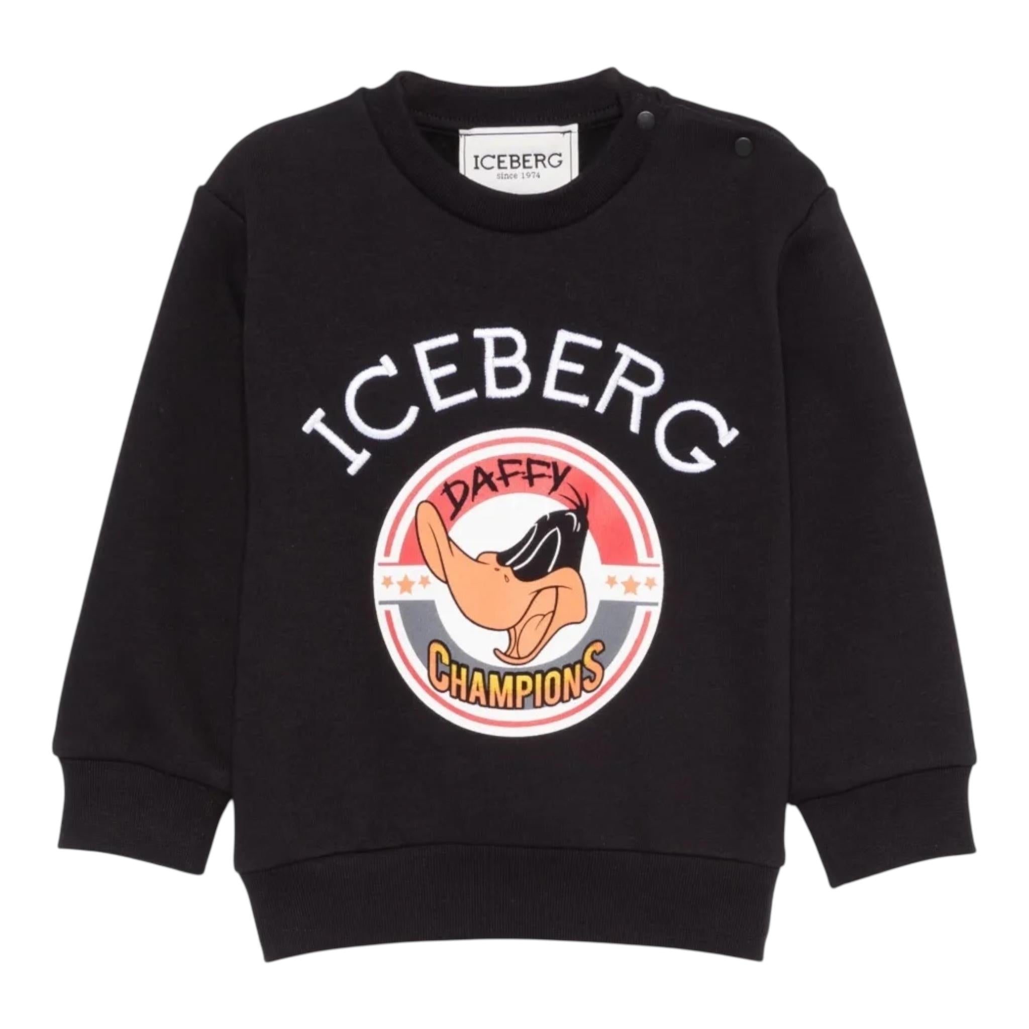 ICEBERG felpa chiusa girocollo tinta unita con stampa Nero per Bambino MFICE5315BXX NERO ICEBERG 