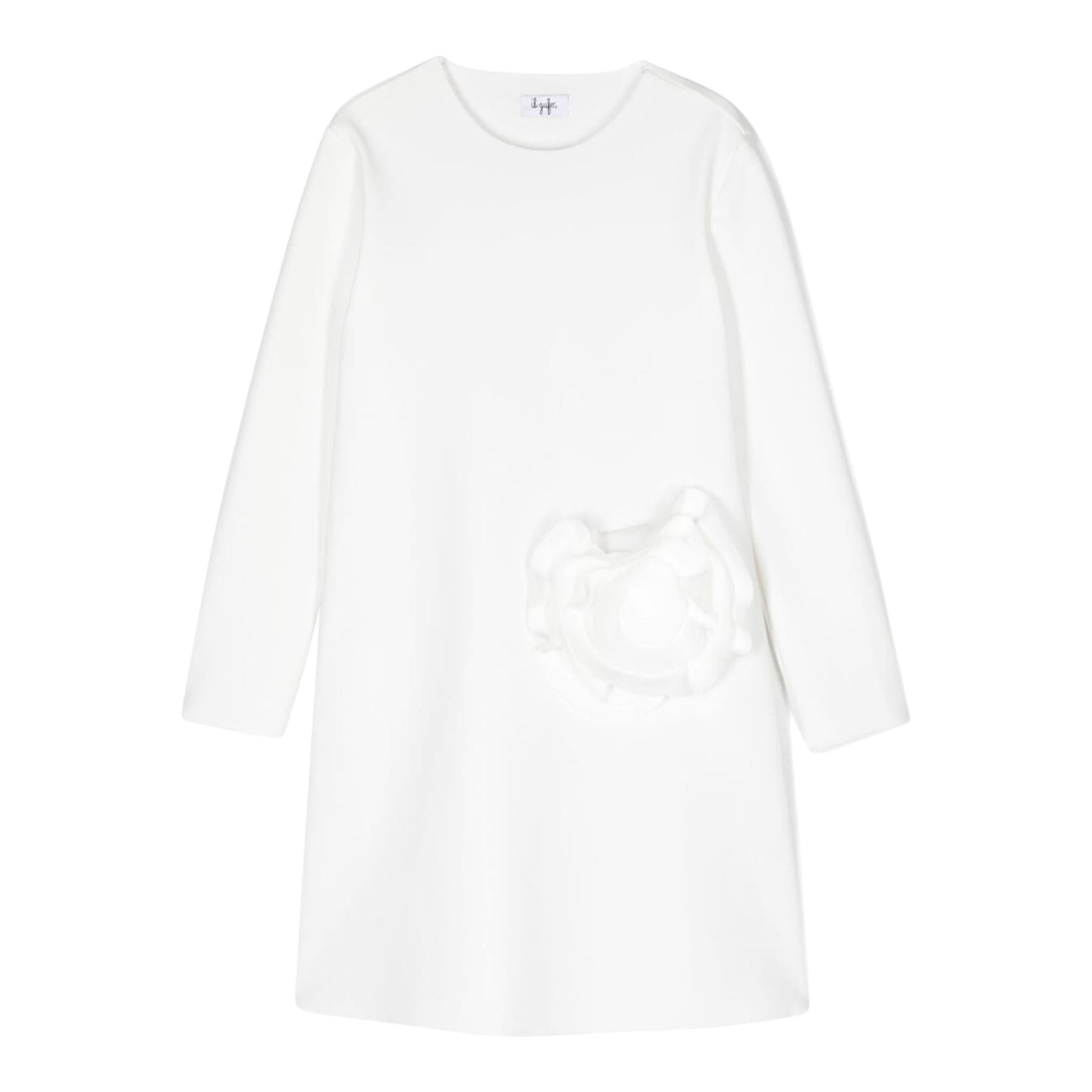 IL GUFO abito manica lunga tinta unita con applicazione Bianco per Bambina A24VL590N0057 BIANCO IL GUFO 