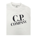 C.P. Company T-Shirt Girocollo Tinta Unita con Stampa Logo Bianco per Bambino