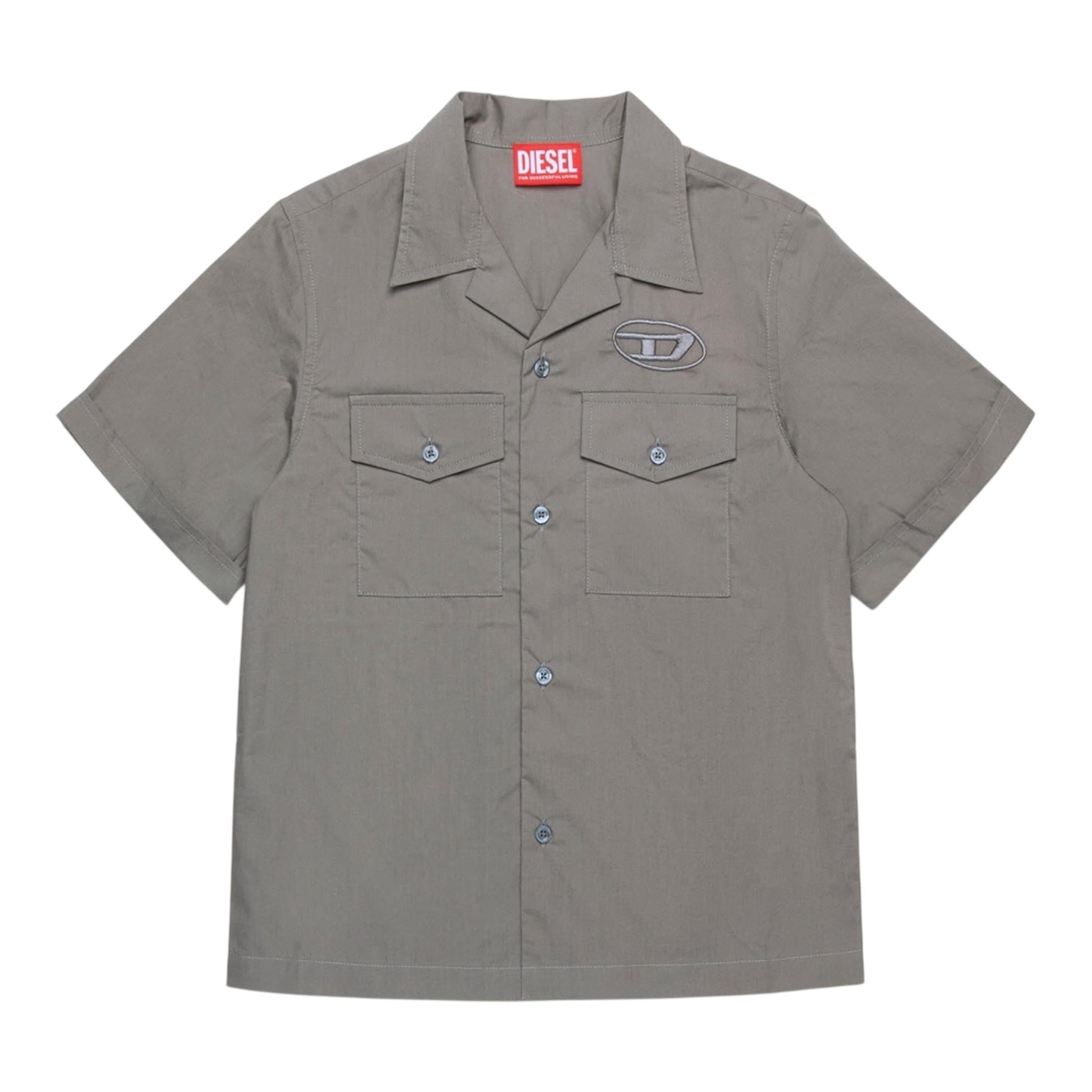 Diesel Camicia Mezza Manica Tinta Unita con Logo per Bambino J02224 GRIGIO DIESEL 