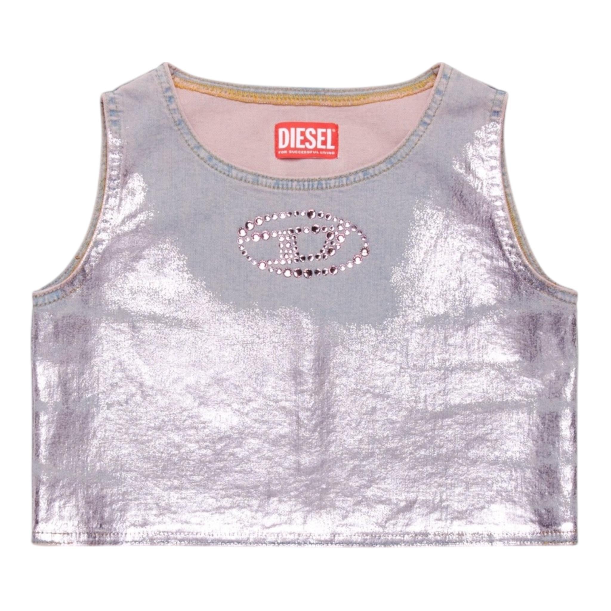 Diesel Top Giromanica Tinta Unita con Logo per Bambina J02169 ROSA DIESEL 