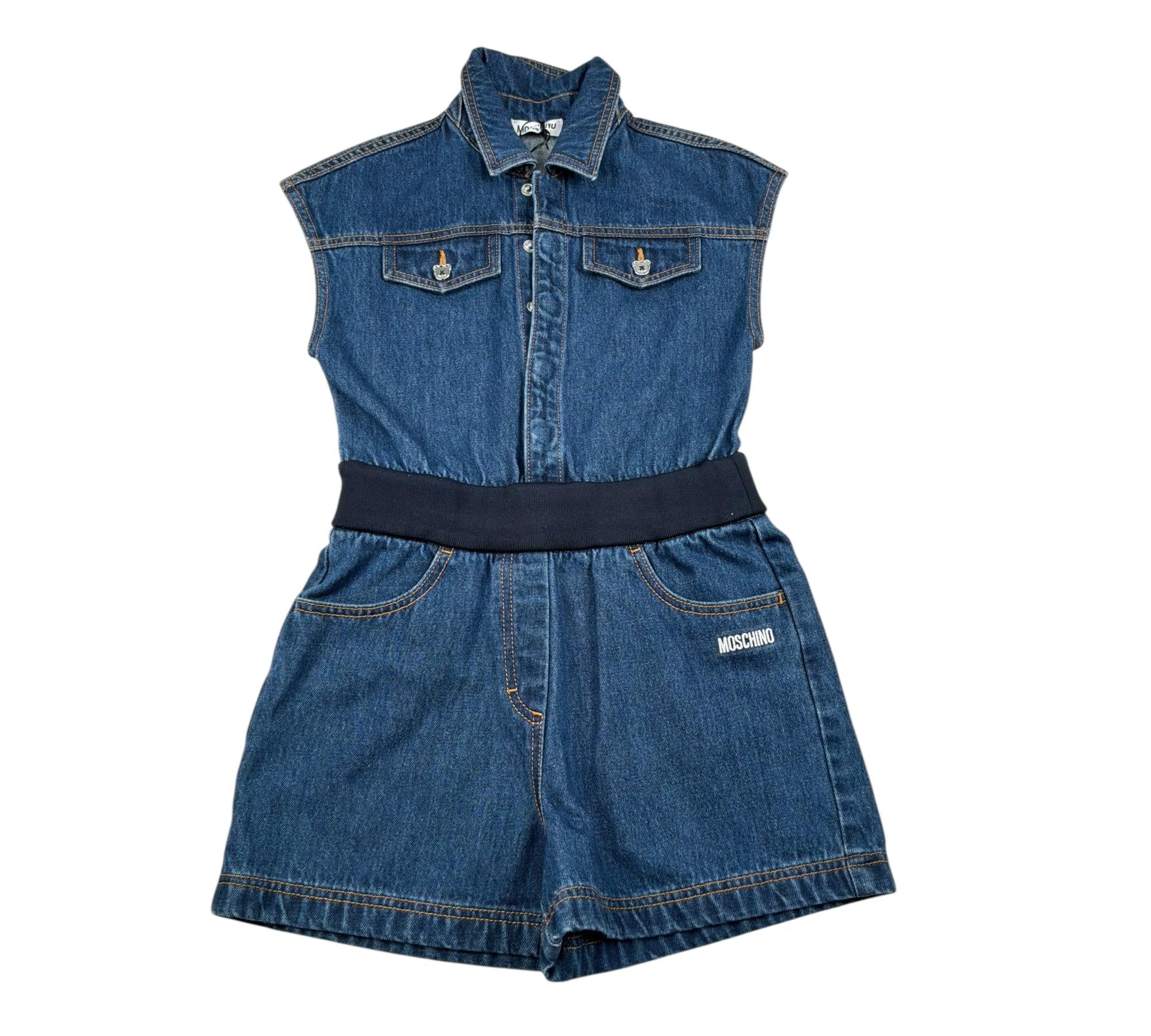 Moschino Tuta Intera Mezza Giromanica In Denim Tinta Unita per Bambina HDT00J BLU MOSCHINO 
