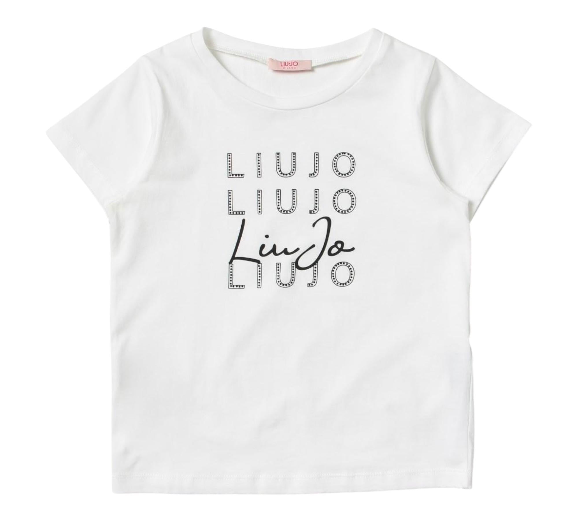 Liu Jo T-Shirt Girocollo Tinta Unita con Logo per Bambina G3099 BIANCO LIU JO 