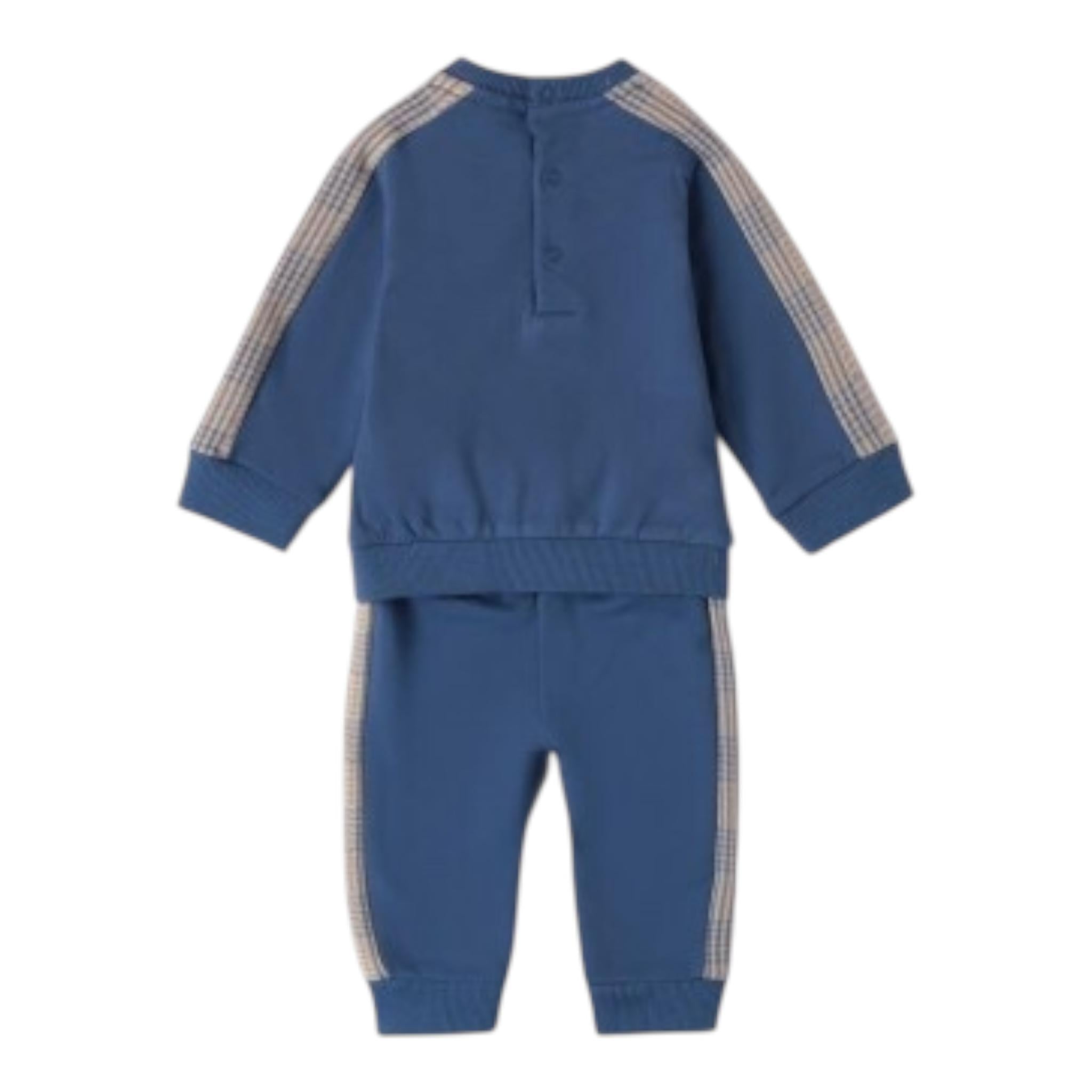 MINI BANDA completo 2pz tinta unita felpa-pantalone con profili in contrasto Blu per Neonato 3A655 BLU MINI BANDA 