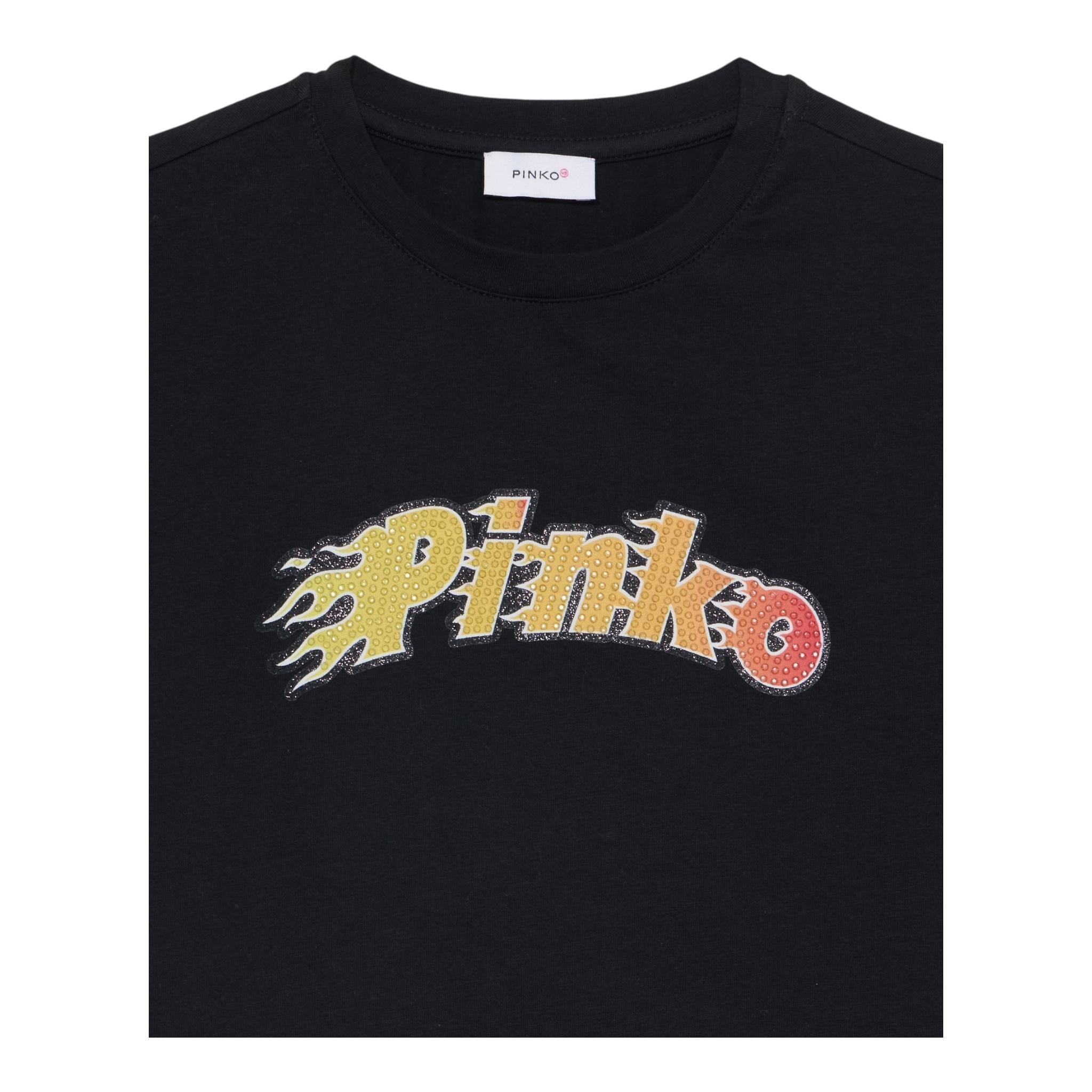 Pinko T-Shirt Girocollo Tinta Unita con Logo per Bambina KFTS001 NERO PINKO 