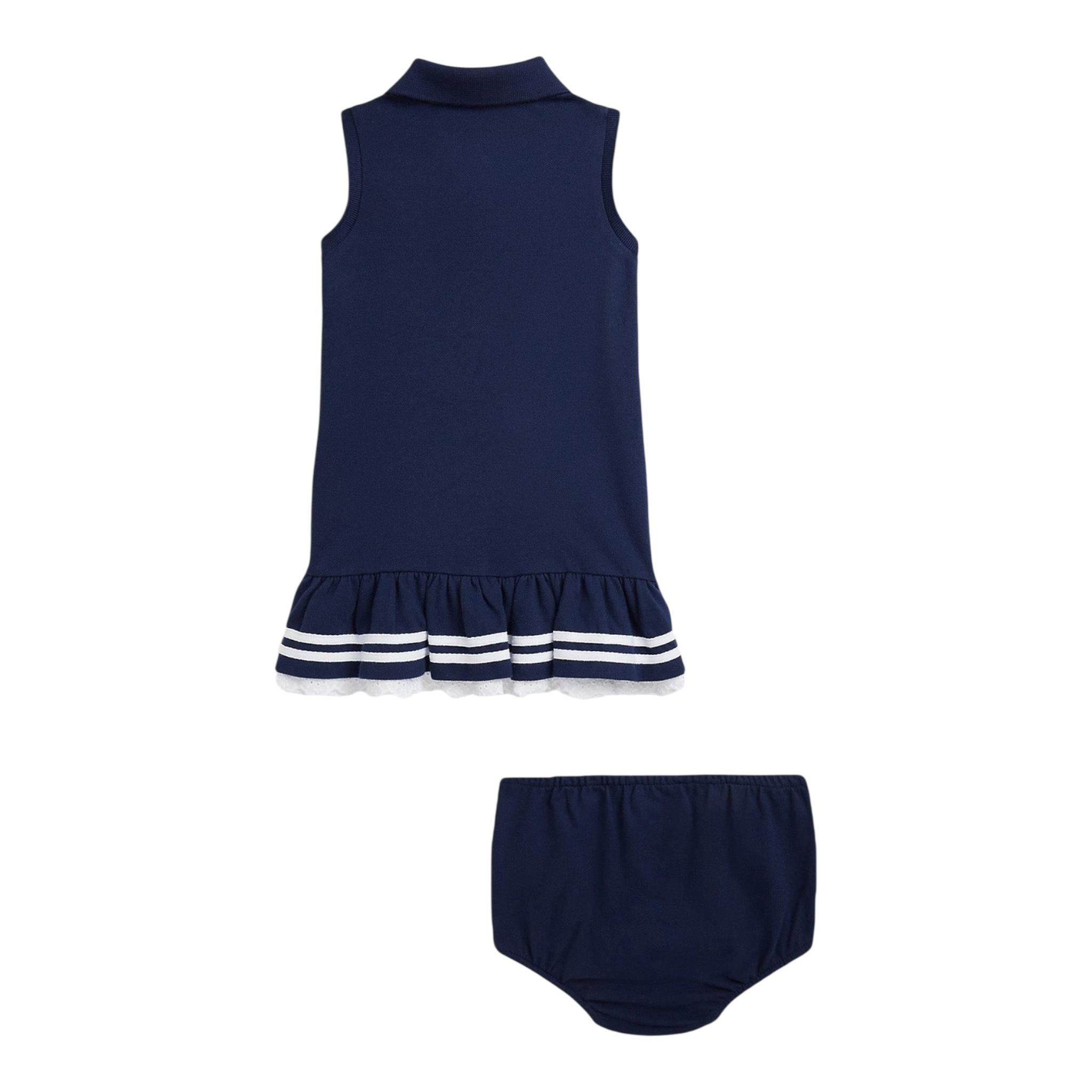 Ralph Lauren Set Abito-Coulotte Tinta Unita Giromanica per Neonata 310934037001 BLU RALPH LAUREN 