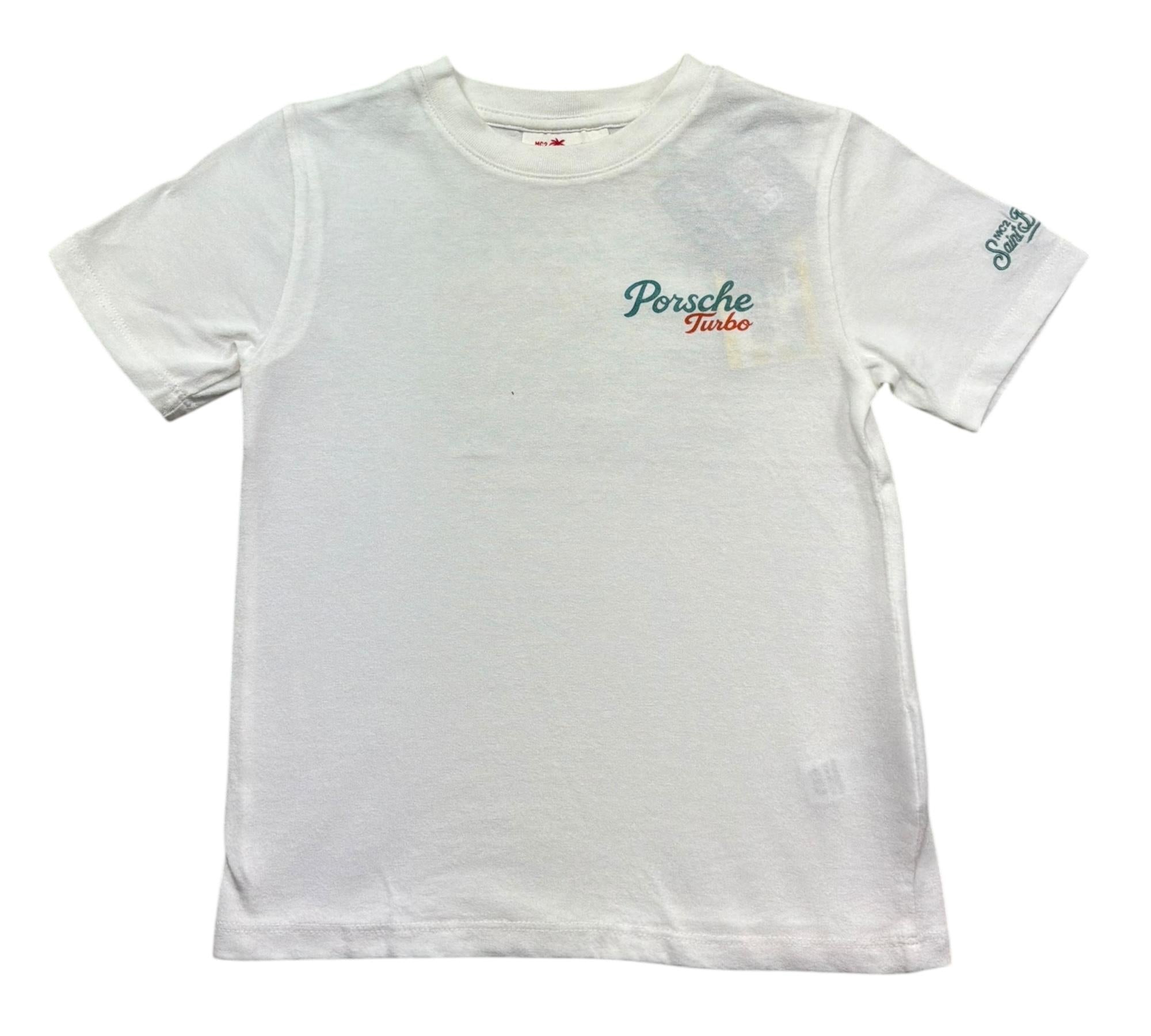 Saint Barth T-Shirt Girocollo Tinta Unita con Stampa per Bambino PORSCHERETRO BIANCO SAINT BARTH 