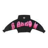 Barrow Kids Felpa Modello Crop Tinta Unita Con Stampa Fronte Retro E Cappuccio Nero Per Bambina