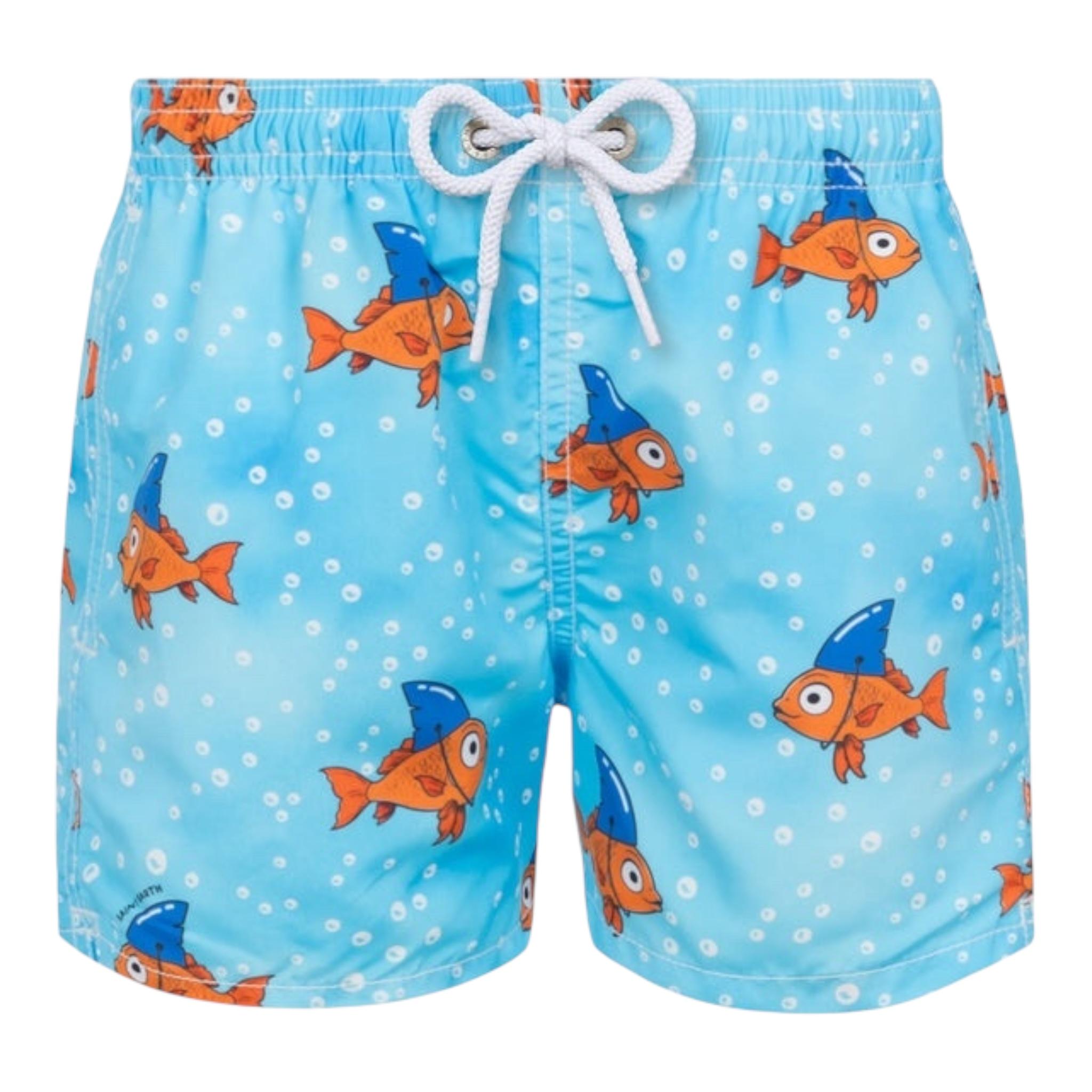 Saint Barth Costume Modello Boxer Tinta Unita con Fantasia Pesci per Bambino JEA00011 AZZURRO SAINT BARTH 