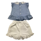 Barcellino Completo 2 Pezzi Camicia-Culotte Bianco/Azzurro Per Neonata
