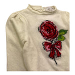 maglia girocollo tinta unita con ricami 39B618 PANNA MONNALISA 