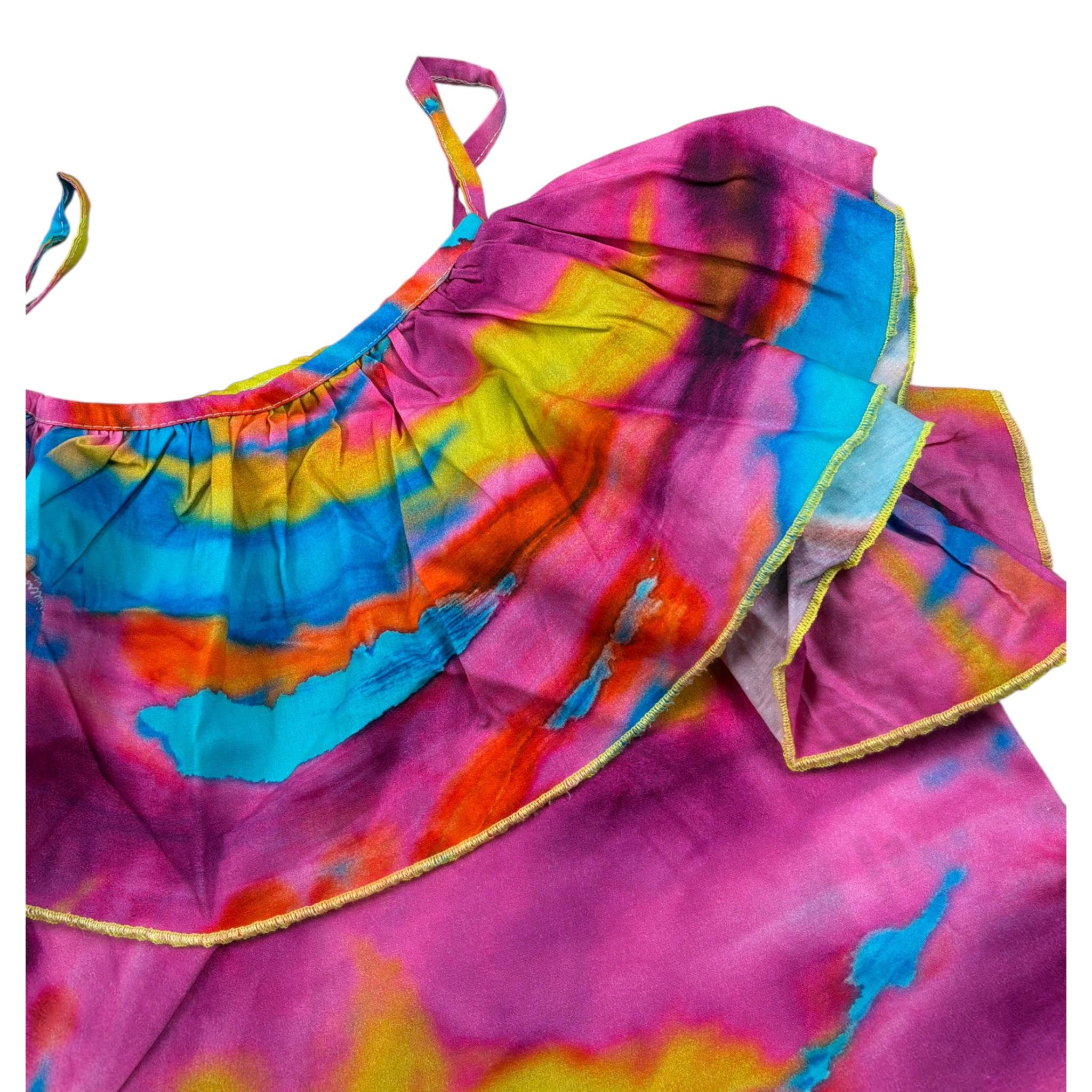 Mariuccia Top Multicolor A Bretelle con Rouches Fuxia per Bambina T338 FUXIA MARIUCCIA 