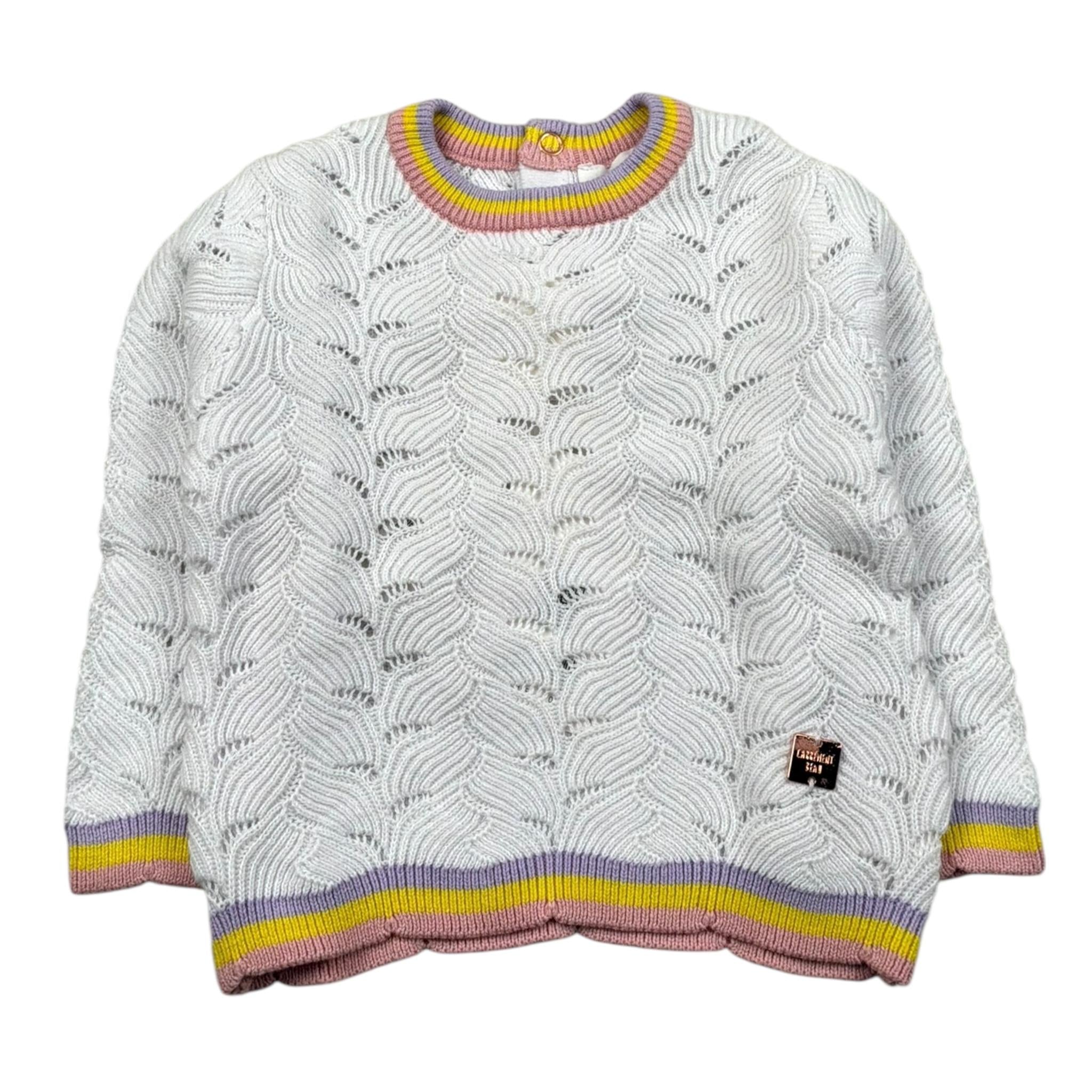 Carre'Ment Beau Maglia Girocollo Tinta Unita Traforata per Neonata Y05227 BIANCO CARRE'MENT BEAU 