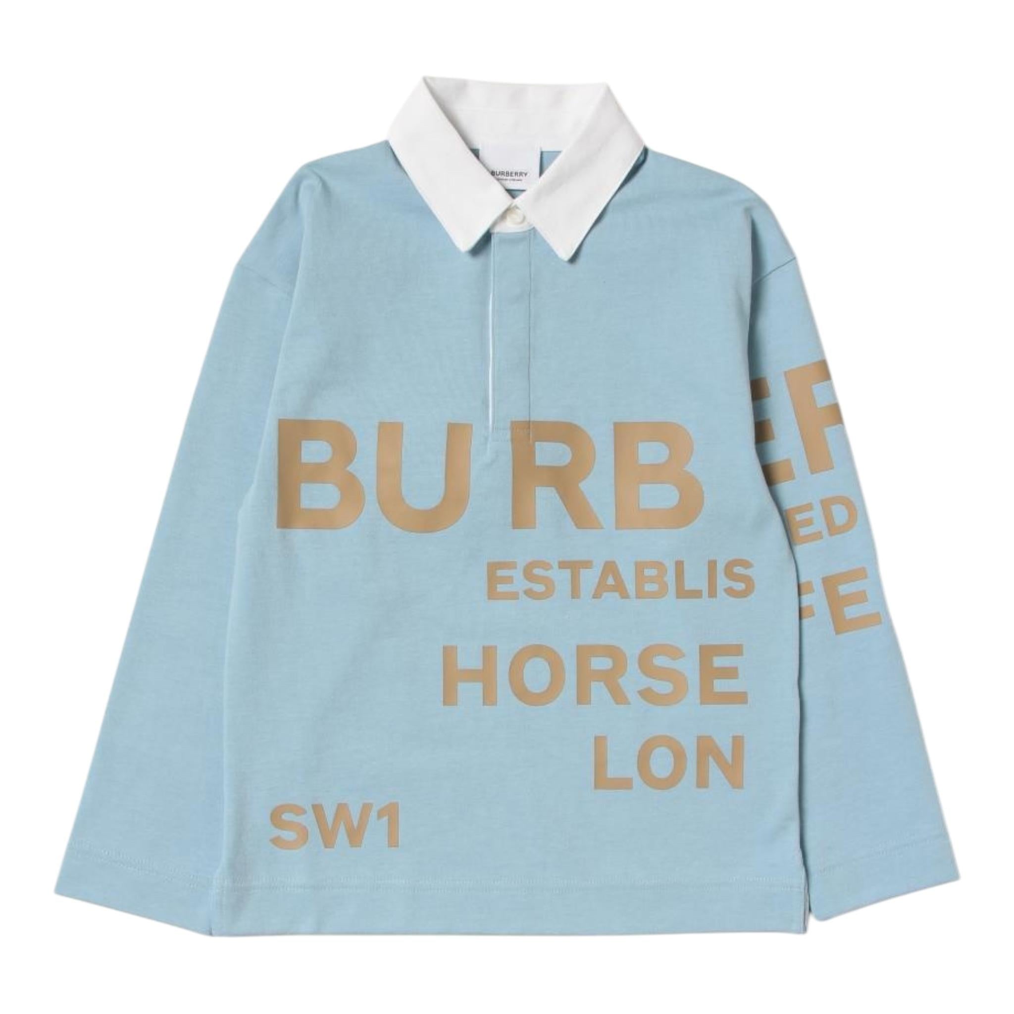BURBERRY polo tinta unita con stampa Azzurro per Bambino 8047545 AZZURRO BURBERRY 