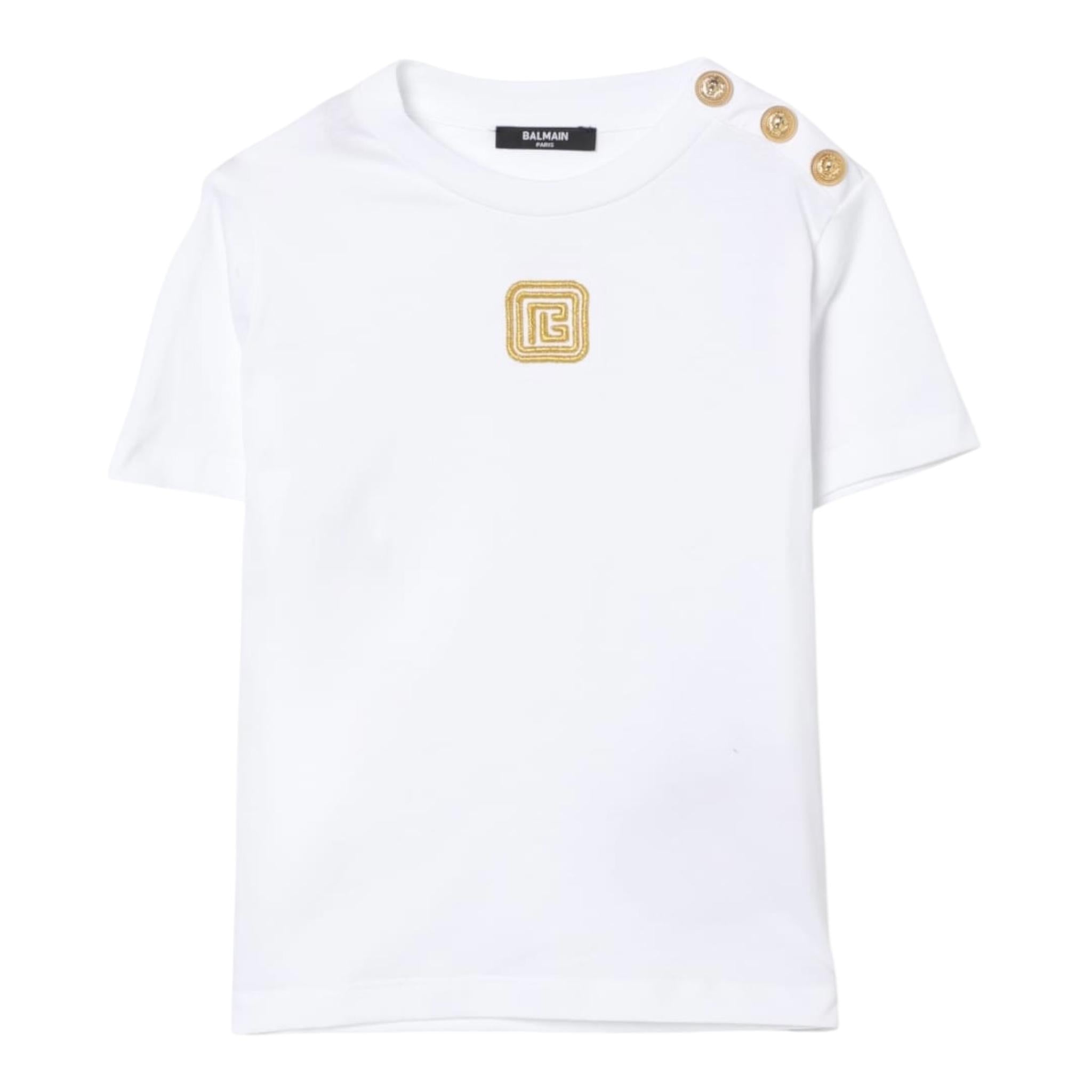 Balmain T-Shirt Girocollo Tinta Unita con Stampa per Bambino BW8P61 BIANCO BALMAIN 