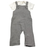 Teddy E Minou Completo T-Shirt-Salopettes Bicolore Bianco/Grigio Per Neonato