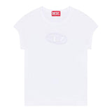 Diesel T-Shirt Girocollo Tinta Unita Con Traforo Bianco Per Bambina