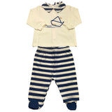 Lalalu' Completo 2 Pezzi Shirt-Ghettina Bicolore Panna/Blu Per Neonato
