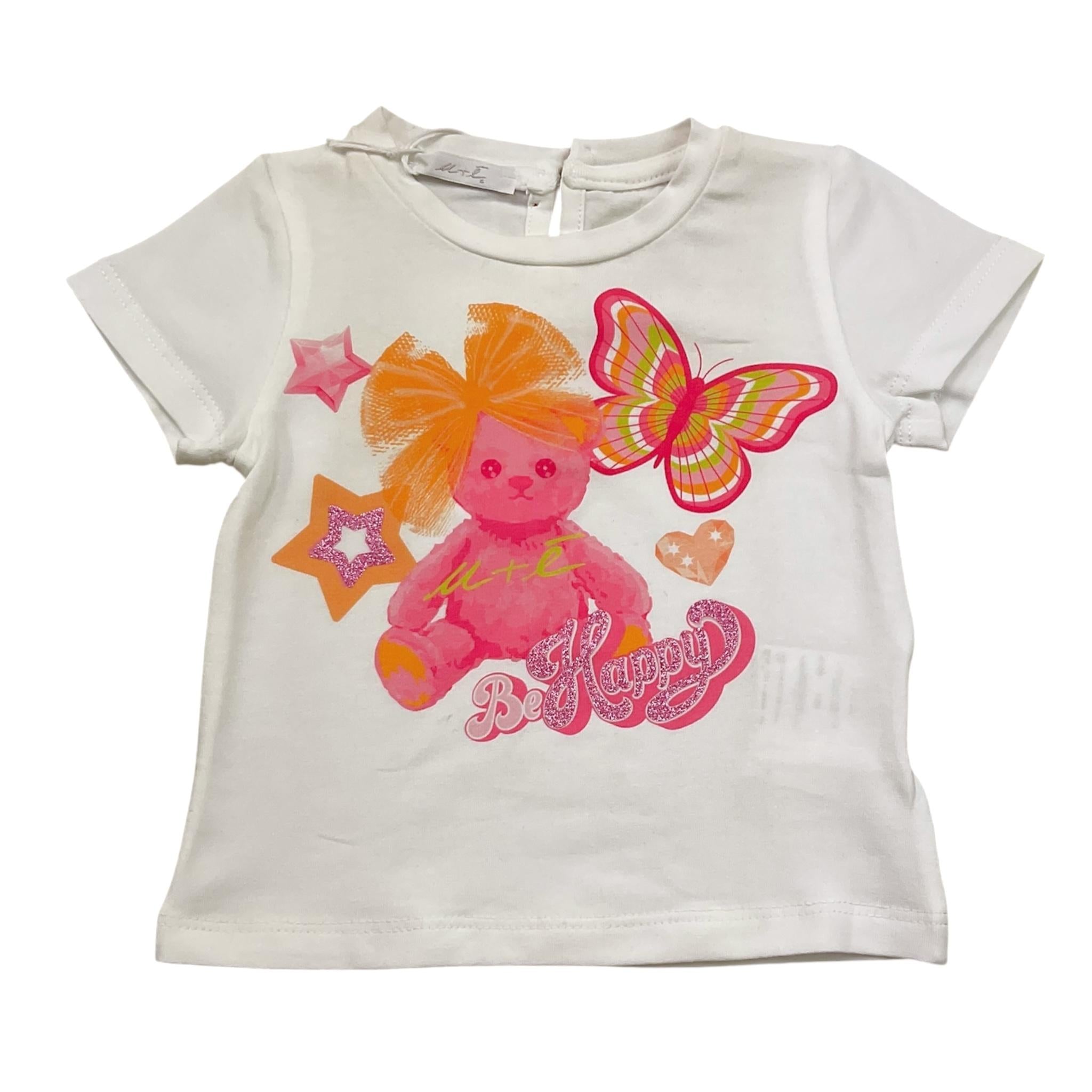 M+E' T-Shirt Girocollo Tinta Unita con Stampa per Neonata UE0900 BIANCO M+E' 