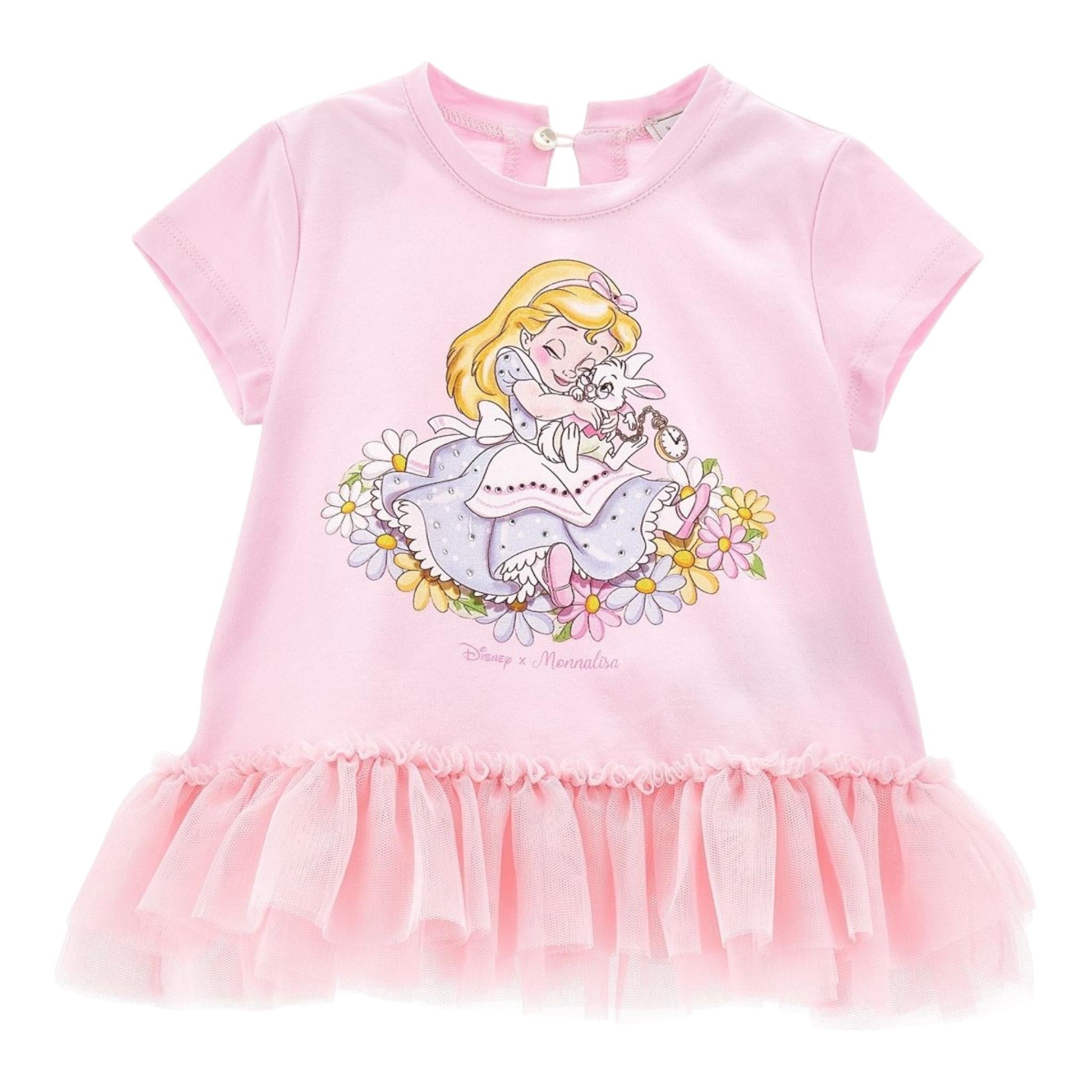 Monnalisa Maxi T-Shirt Girocollo Tinta Unita con Brillantini per Neonata 39E615 ROSA MONNALISA 