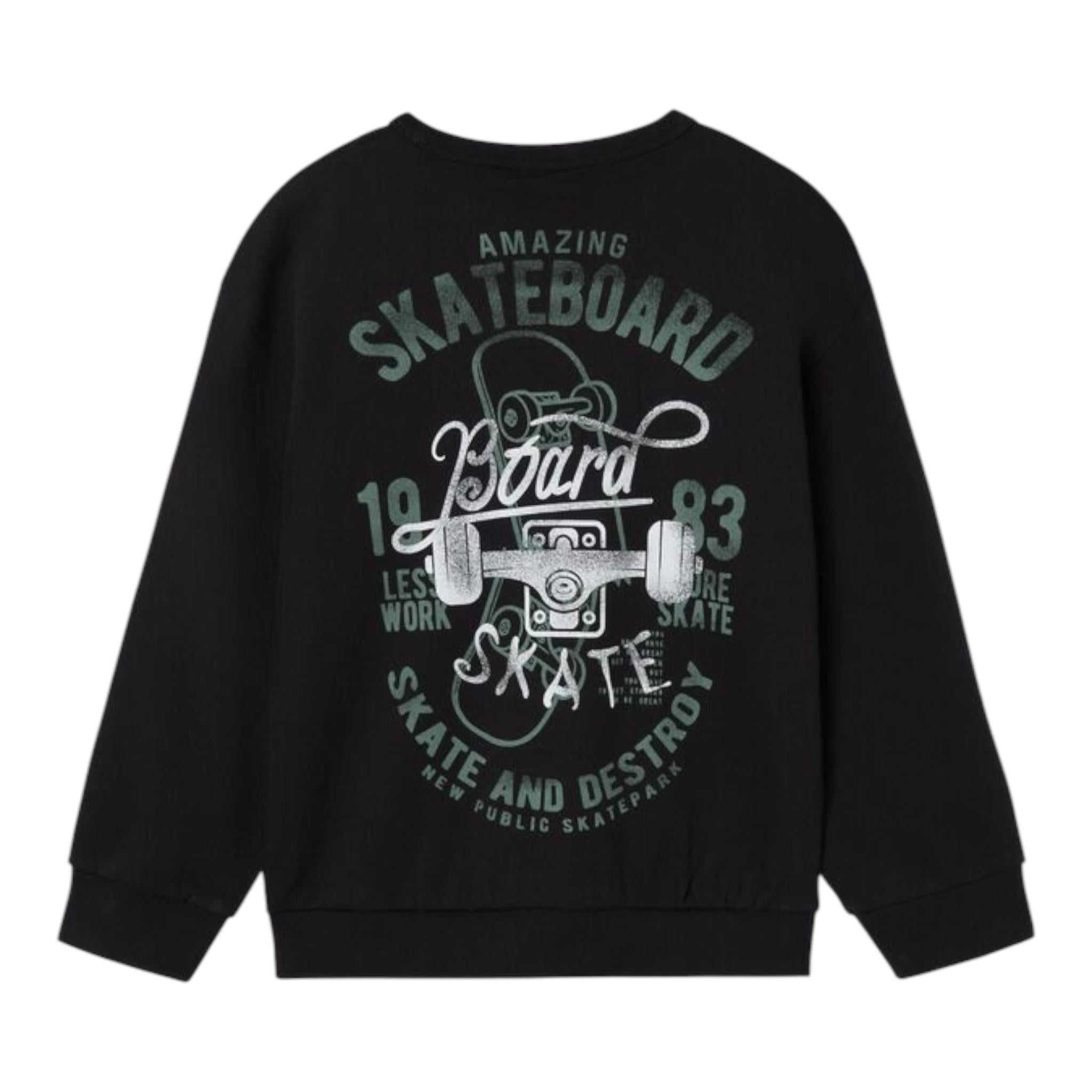 NAME.IT felpa chiusa girocollo tinta unita con stampa in contrasto Nero per Bambino 13236390 NERO NAME.IT 