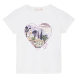 Liu Jo T-Shirt Girocollo Tinta Unita con Stampa E Brillantini per Bambina KA5093X BIANCO LIU JO 