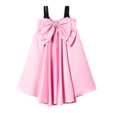 Twinset Abito Tinta Unita A Bretelline Con Fiocco Rosa Per Neonata
