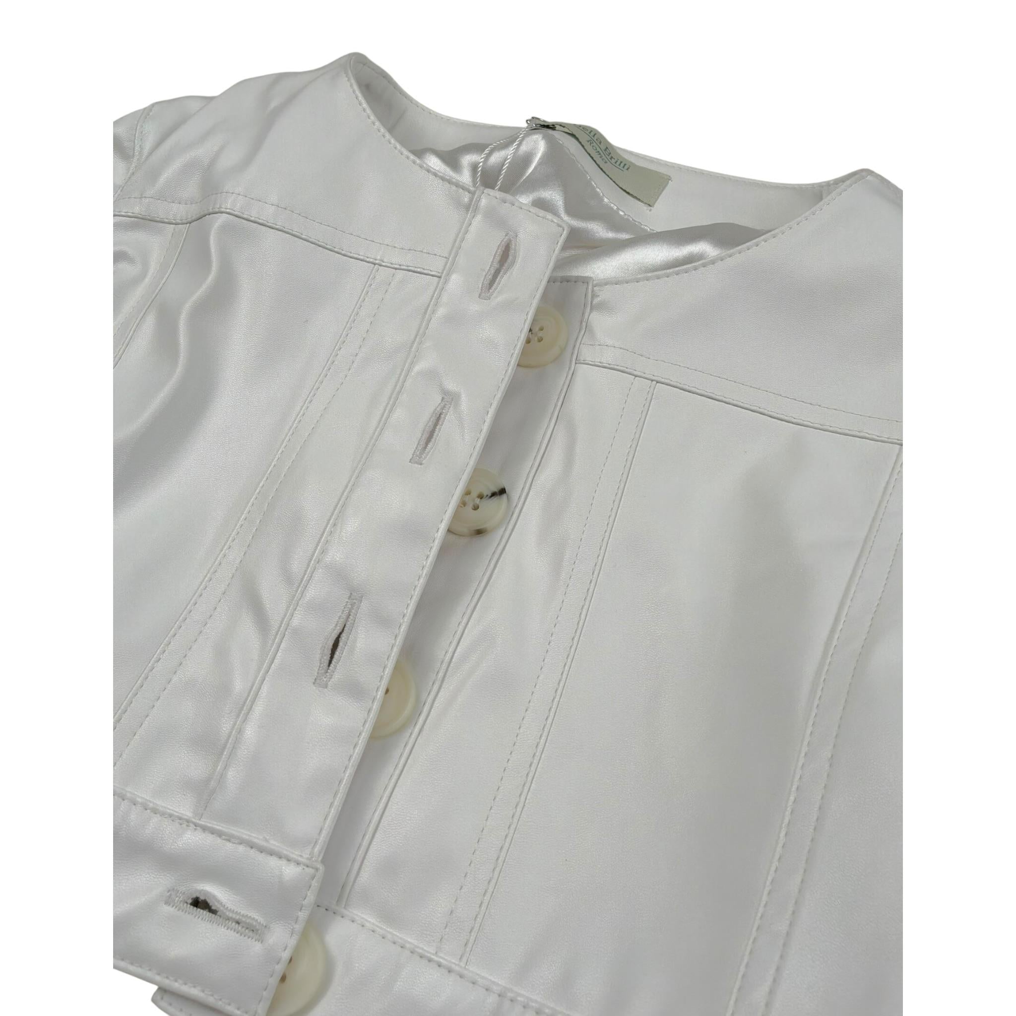 Bella Brilli Giubbino Modello Crop Tinta Unita In Ecopelle per Bambina FURUUR BIANCO BELLA BRILLI 