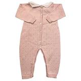 Barcellino Tutina Manica Lunga Tinta Unita Cn Colletto In Contrasto Rosa Per Neonata