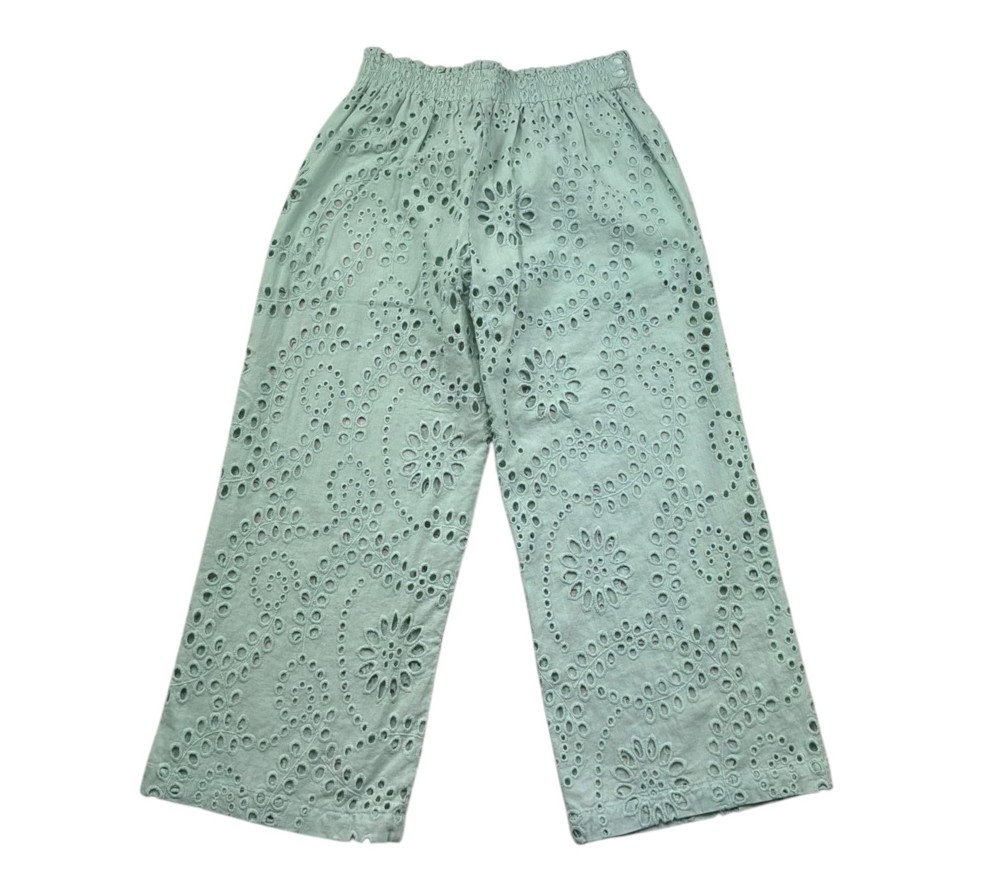 Saint Barth Pantalone Tinta Unita Modello Palazzo In Pizzo Sangallo per Bambina SANGALL VERDE SAINT BARTH 