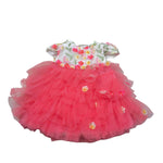 Aletta Abito Cerimonia Tinta Unita con Fantasia E Tulle per Neonata HD00520 BIANCO ALETTA 